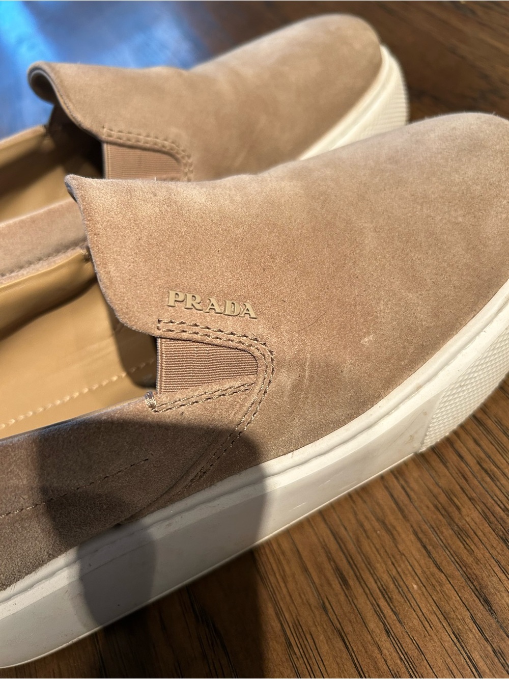 Prada Taupe Suede Slip-On Sneakers - Picture 14 of 16